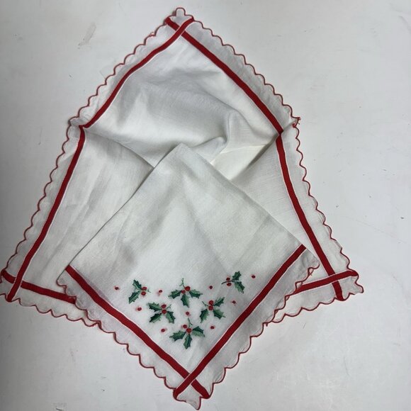 Embroidered handkerchief hankie 11-3/4 in. by 11-3/4 in. Red and white Christmas - Picture 11 of 11